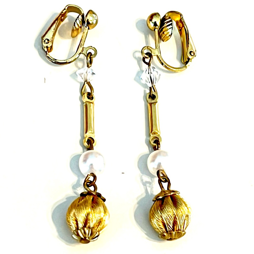 Vintage 50s Dangle Goldtone Clip-On Earrings